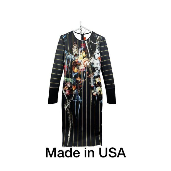 Clover Canyon Modern Elegant Floral & Stripe Scuba Midi Dress Firm Stretch Sz M - Picture 1 of 11